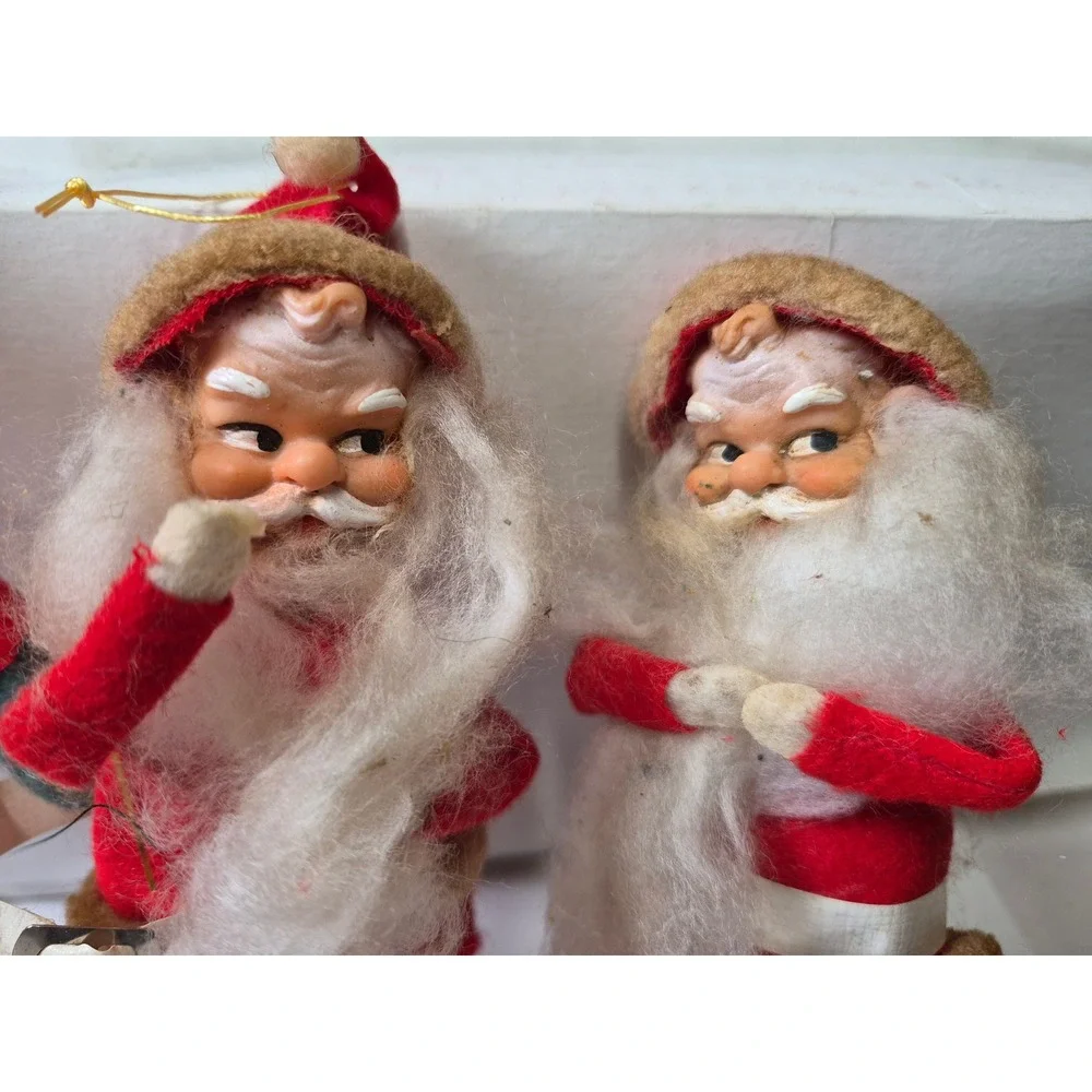 Vintage Rubber Face Felt Santa Elf Christmas Ornaments Lot of 3 Japan Retro MCM